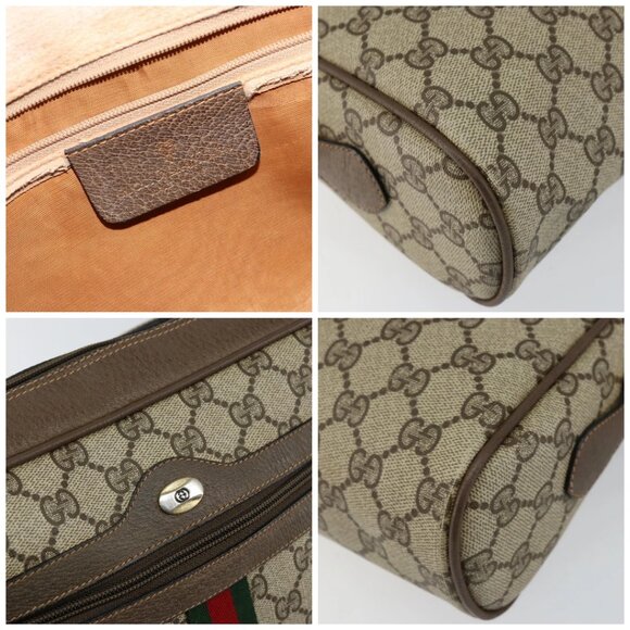 GUCCI GG Supreme Web Sherry Line Bag PVC Beige Gold - Picture 11 of 14